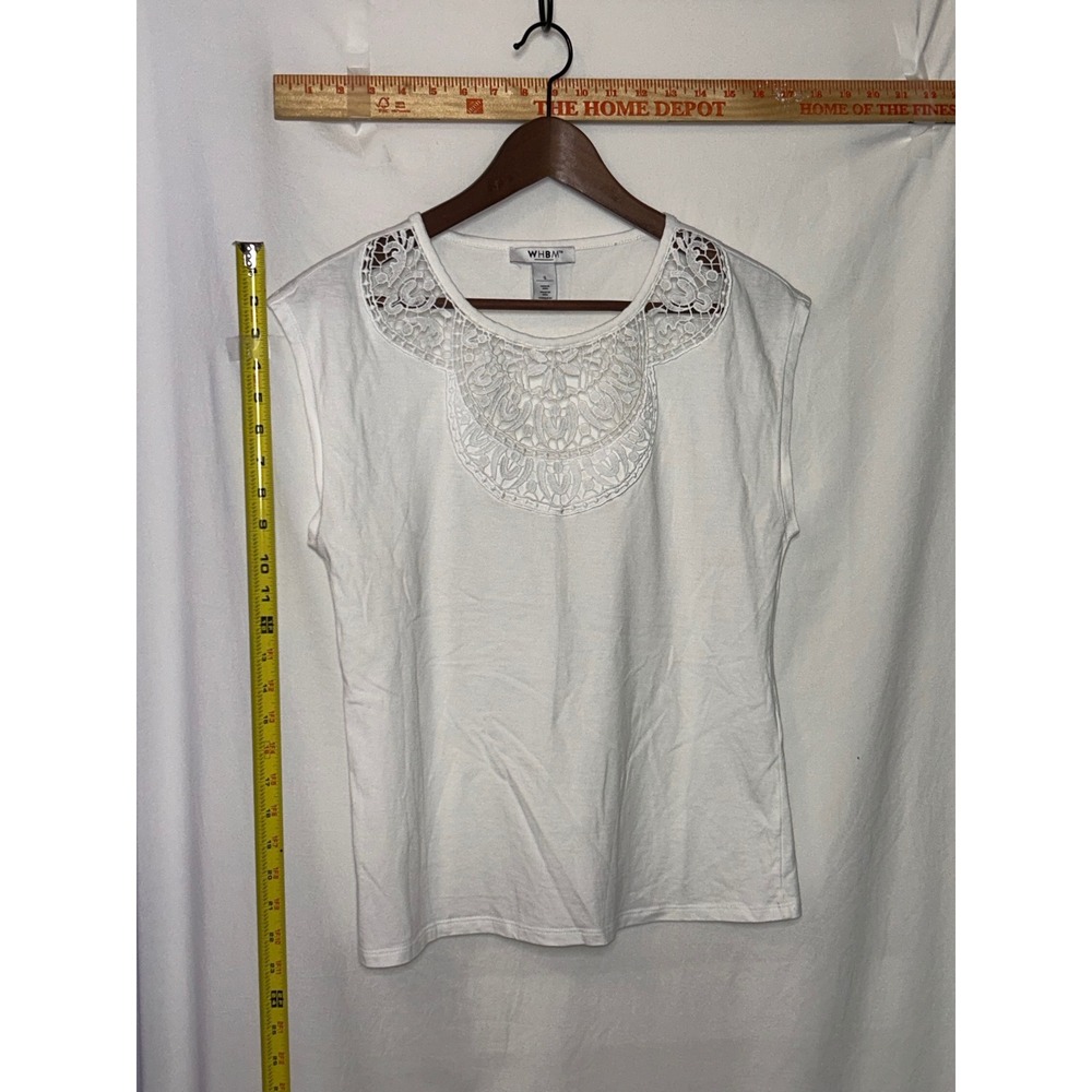 WHBM White Lace Neck Detail Cap Sleeve T Shirt‎ Top Women's Size Small